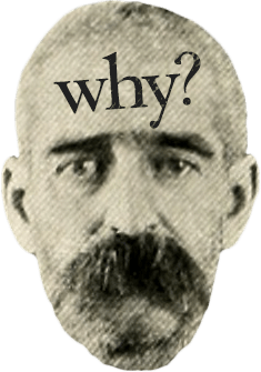 old image of a man's head with 'why?' printed on his forehead